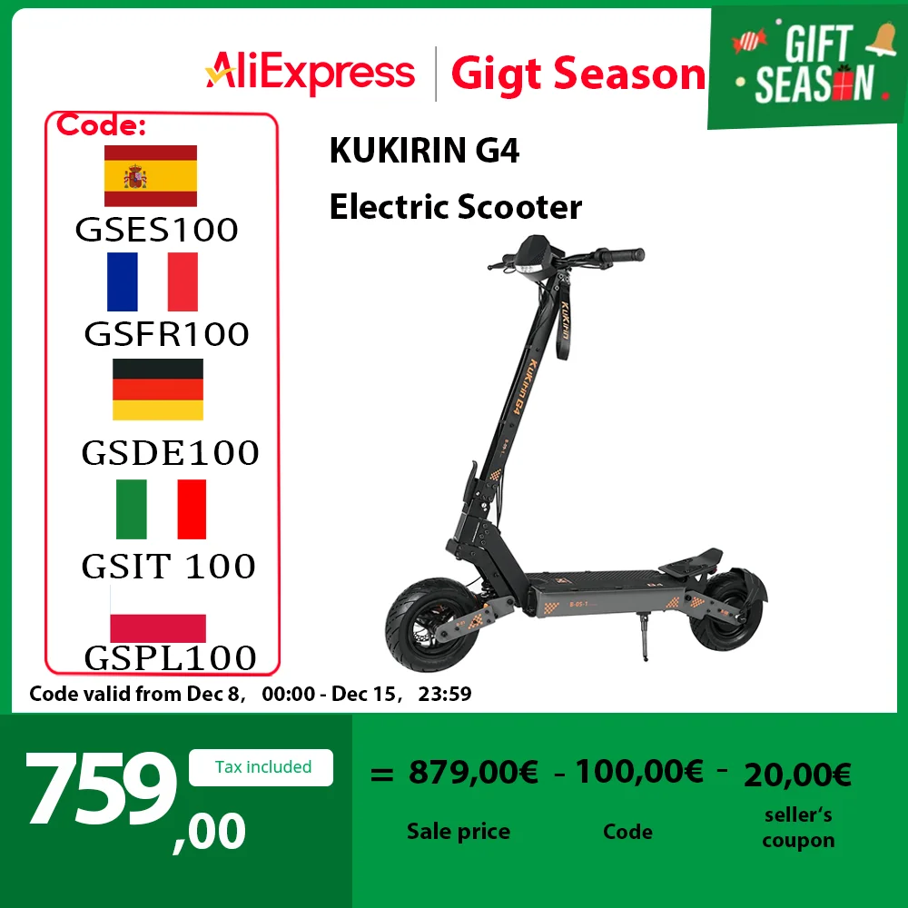 KuKirin-patinete eléctrico G4 con Motor de 2000W, batería de 20Ah, 70 km/h de velocidad máxima, patinete todoterreno con neumáticos de 11 \