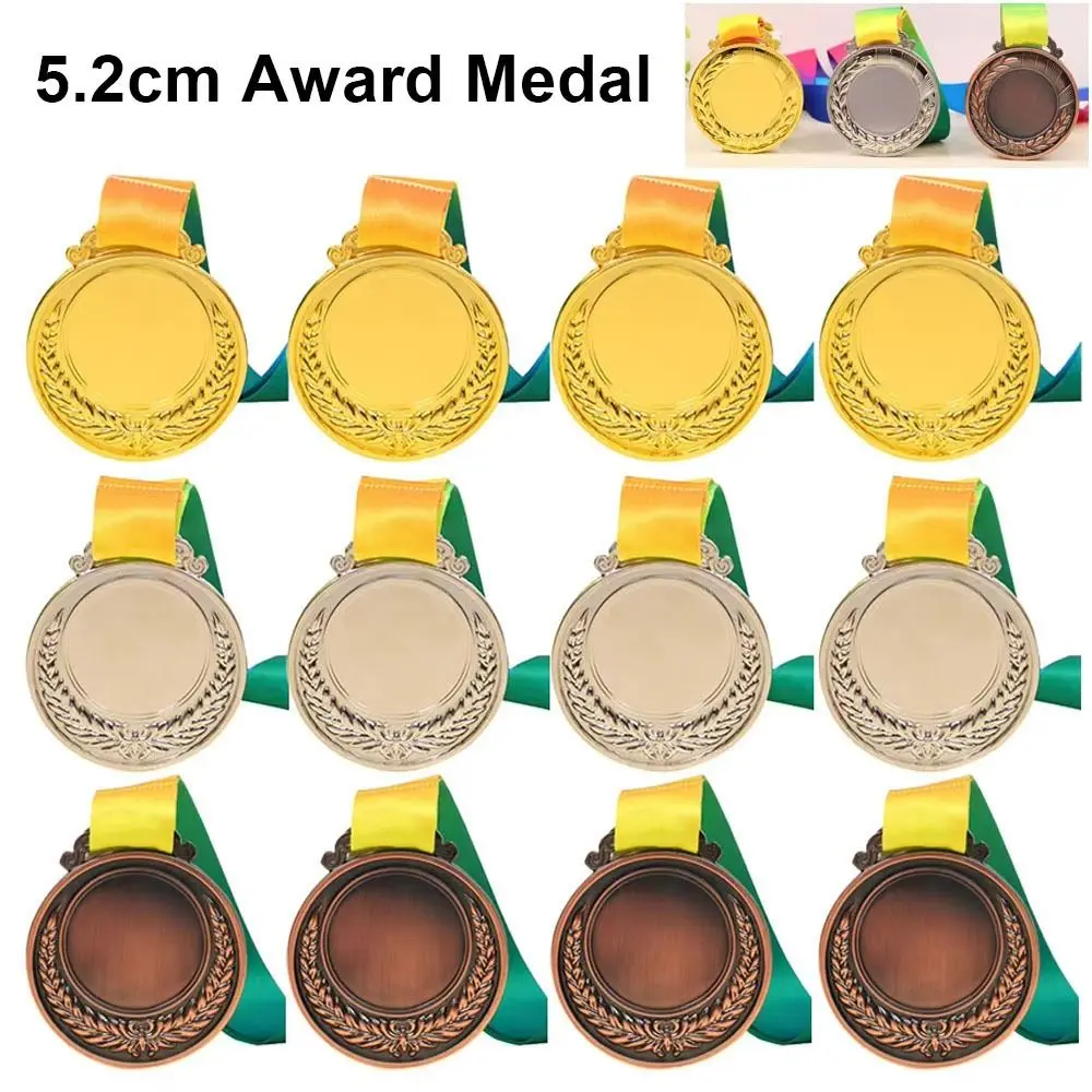 1Pcs Dual-Sided Award Medal Gold/Silver/Bronze with Neck Ribbon Competition Award 5.2cm Sports Reward