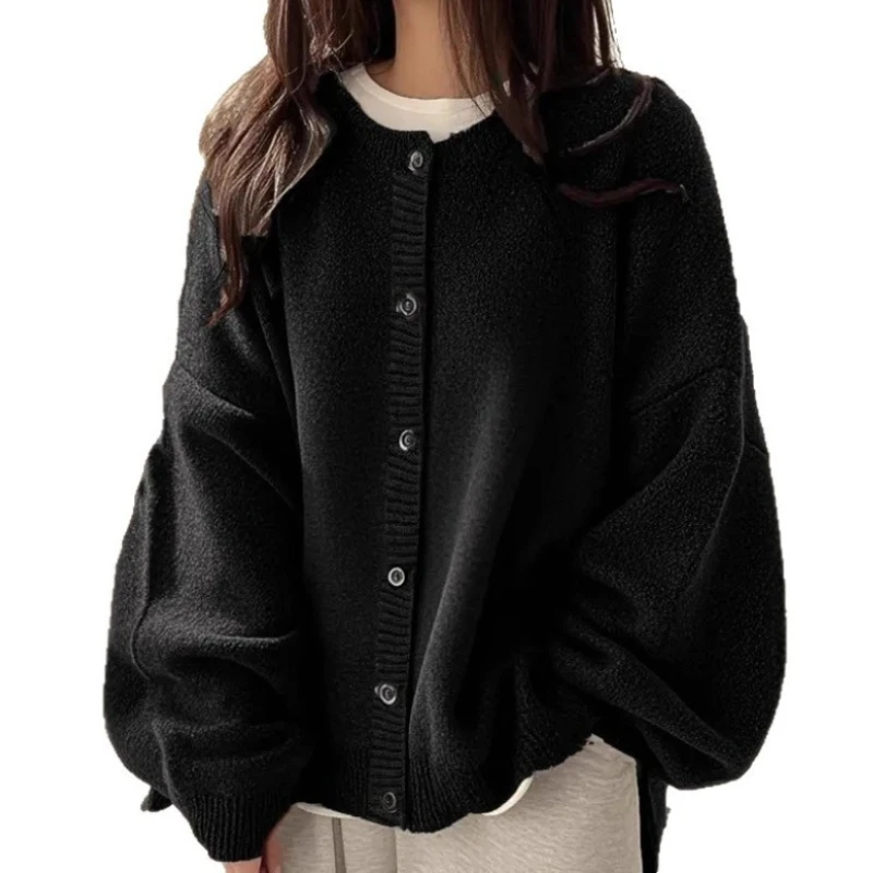 

Deeptown Vintage Black Women Cardigan Elegant Korean Long Sleeve Sweaters Harajuku Oversized Casual Solid Autumn Winter Cardigan