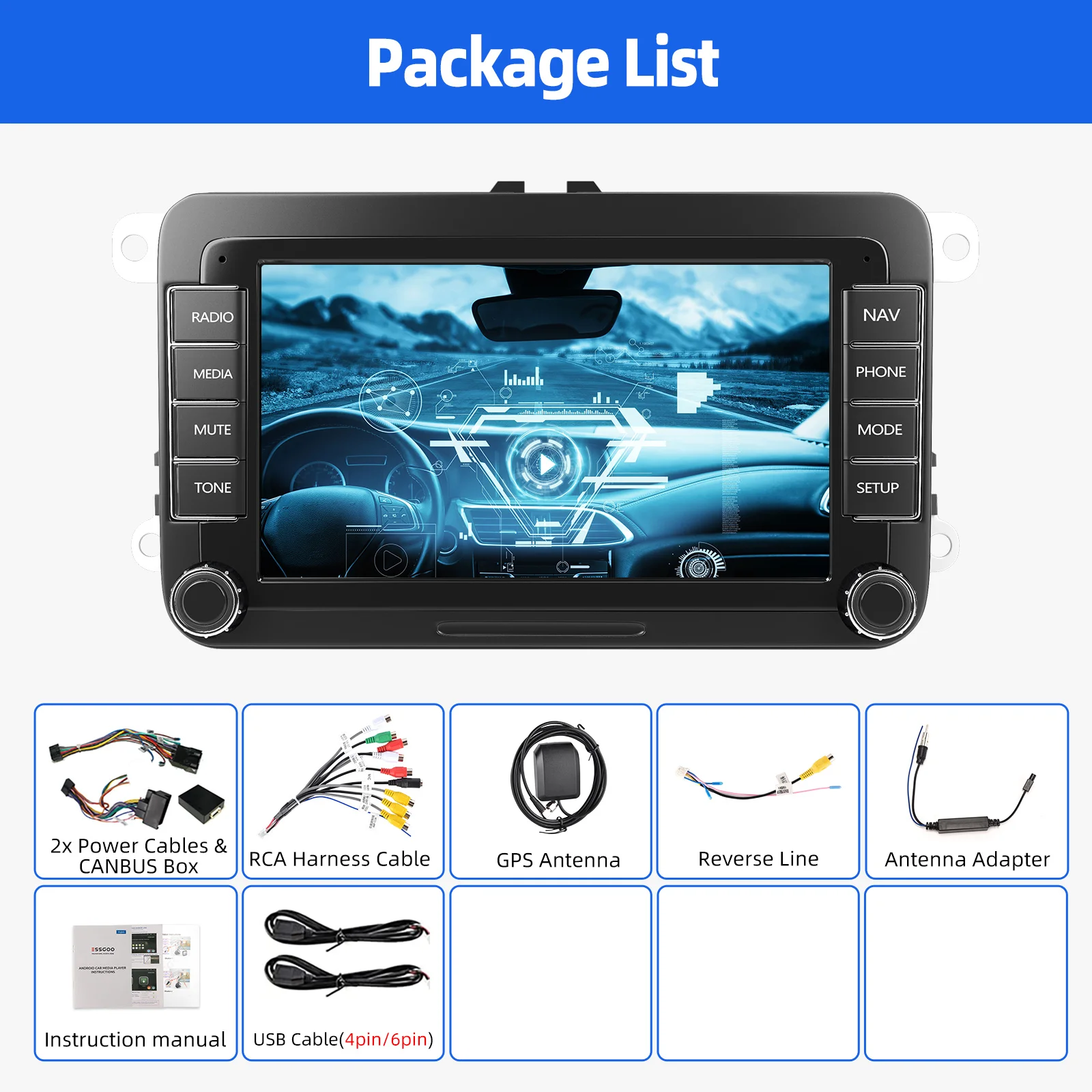 7 "سيارة ستيريو 4 + 64G لشركة فولكس فاجن فولكس فاجن جيتا باسات جولف MK5 MK6 أندرويد 14 Carplay راديو FM واي فاي نظام تحديد المواقع والملاحة BT راديو + DVR & AHD