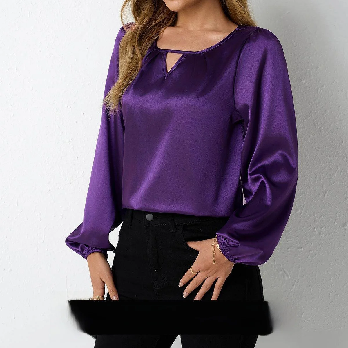 

Women's Silk Satin Blouse Long Sleeve Pleated Cross-Border Fashion Autumn Top Quality Fabric Elegant Classy Style