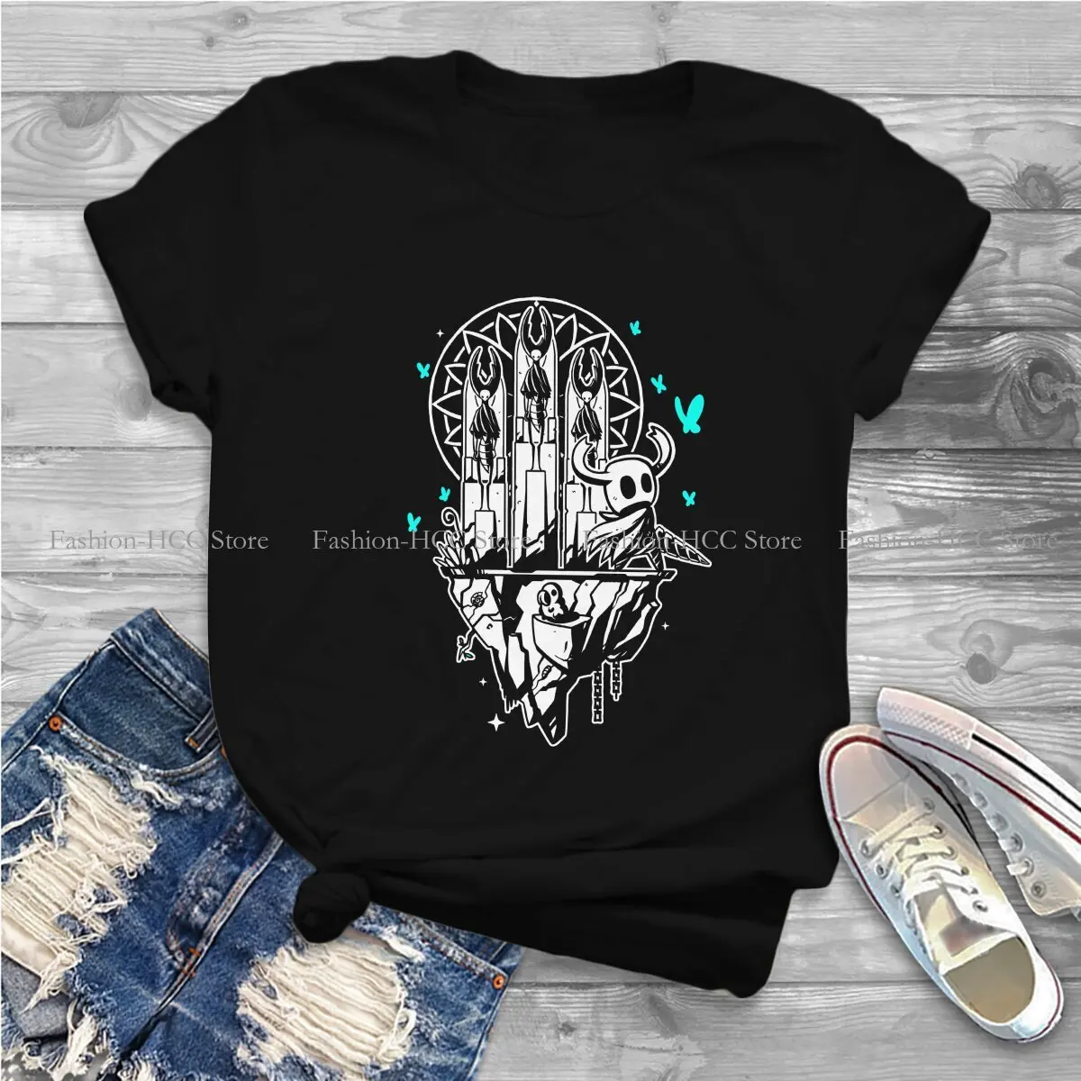 Bug Black Hip Hop Polyester TShirt Hollow Knight Game Printing Streetwear Leisure T Shirt Women Short Sleeve