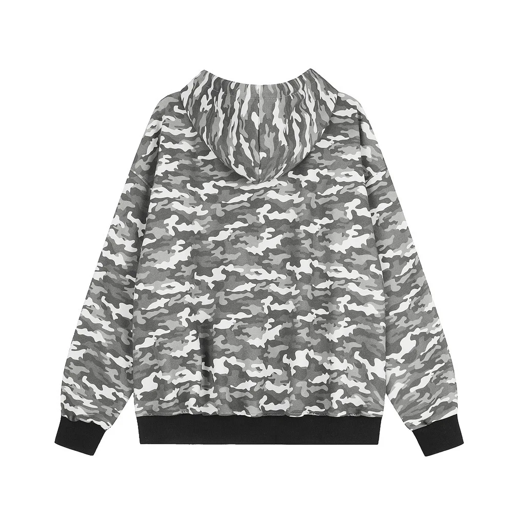 MWJLPWQ Camouflage Patchwork Color-Block Sports Casual Sets For Men Spring Autumn Hooded Jacket Trendy Loose Wide-Leg Pant 20834