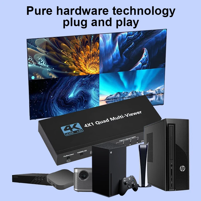 4K 4x1 HDMI Quad Multi-viewer, tampilan ganda 2 3 4 layar segmentasi Multi layar pengalih mulus 1080p 60hz