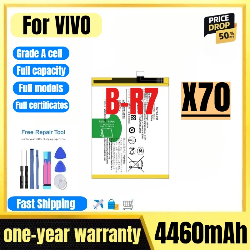 

B-R7 for VIVO X70 Mobile Phone Battery 0 Cycle High Quality High Capacity Battery Replacement Bateria Grade A Cell with Tools