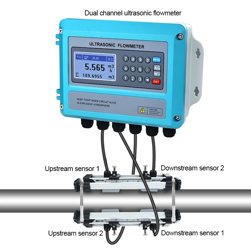 Digital Ultrasonic Liquid Flow Meter Wall Mounted External Ultrasonic Water Flow Meter