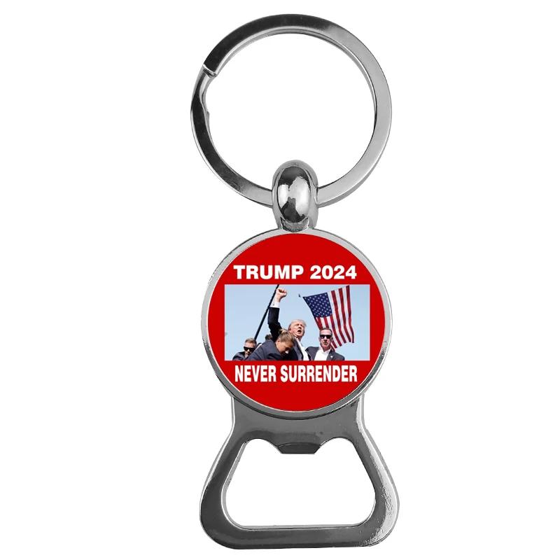 2024 Trump Bottle Opener Keychain Silver Plated Glass Cabochon Metal Key Chain Keyring Jewelry