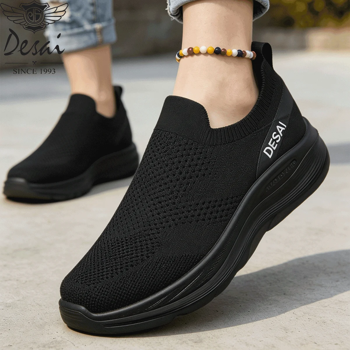 Desai Men's 2026 Autumn Stretch Sock Upper Casual Sports Shoes Slip‑on Mesh Thick Sole Sneakers School Supplies City Travel