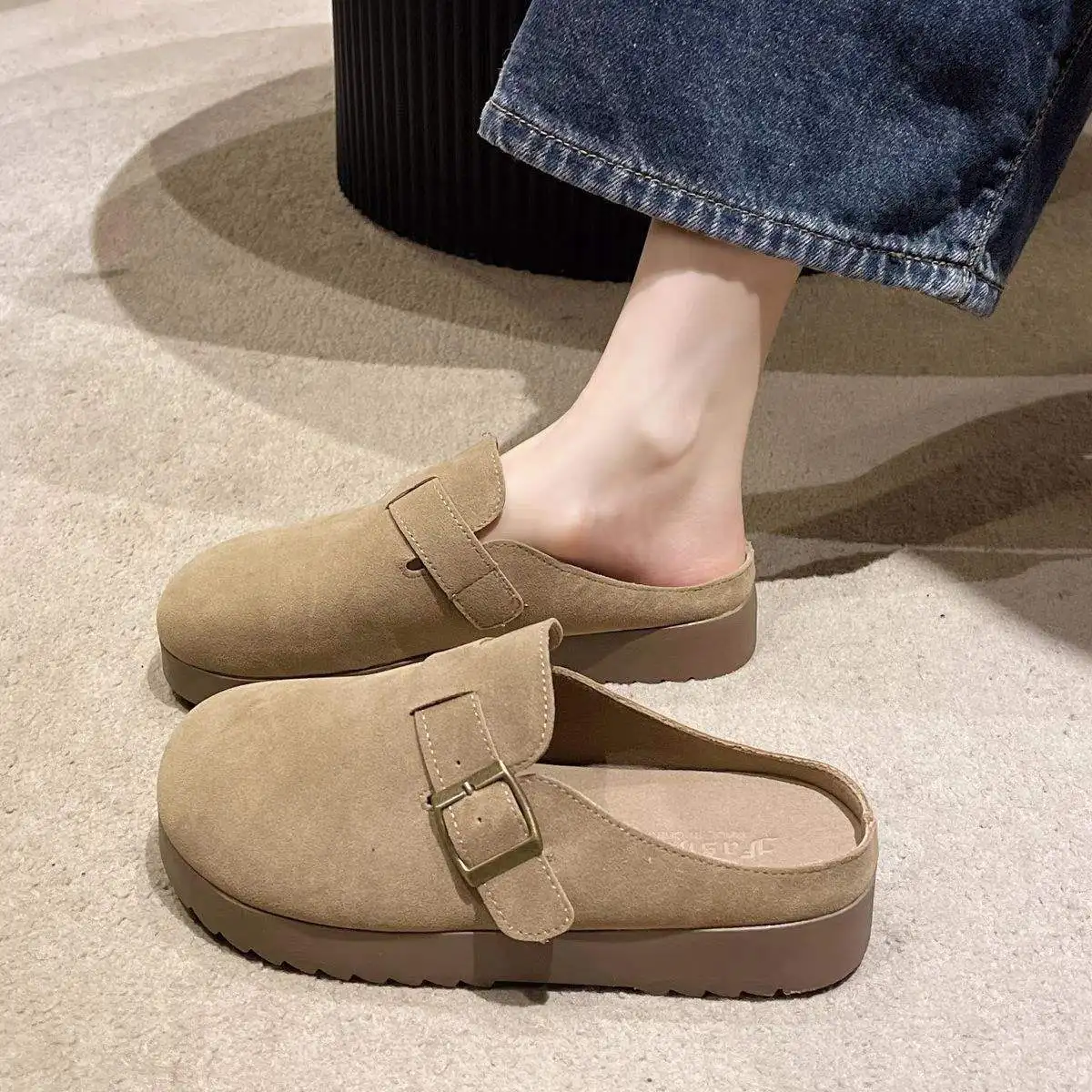 

Baotou Half Slippers Female 2025 Spring Outerwear One Step Retro Boken Shoes Single Shoes Female