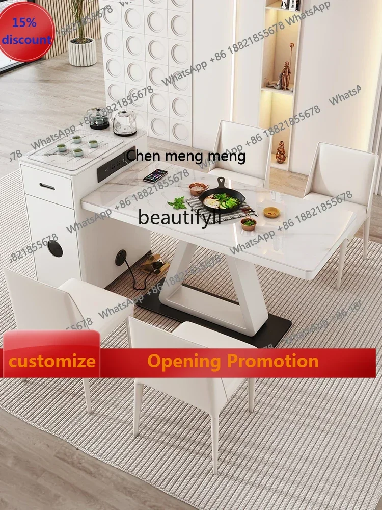 

B7304 ss Mobile Home Light Luxury Cream Wind Retractable Stone Plate Kitchen Island plus Dining Table Tea Table Integrated