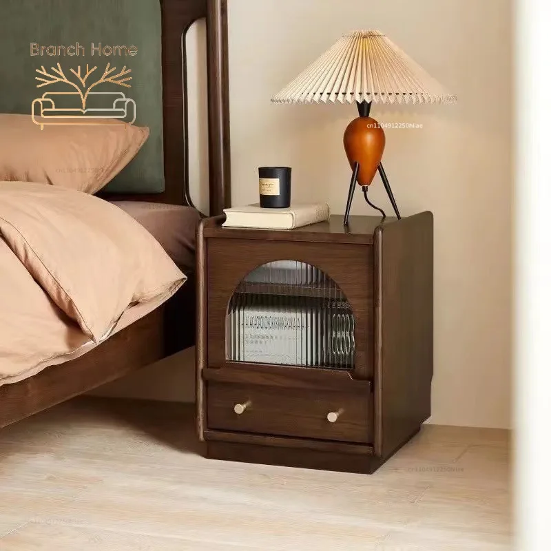 Retro bedroom solid wood bedsidetable  storage bedside small cabinet household rack locker new model