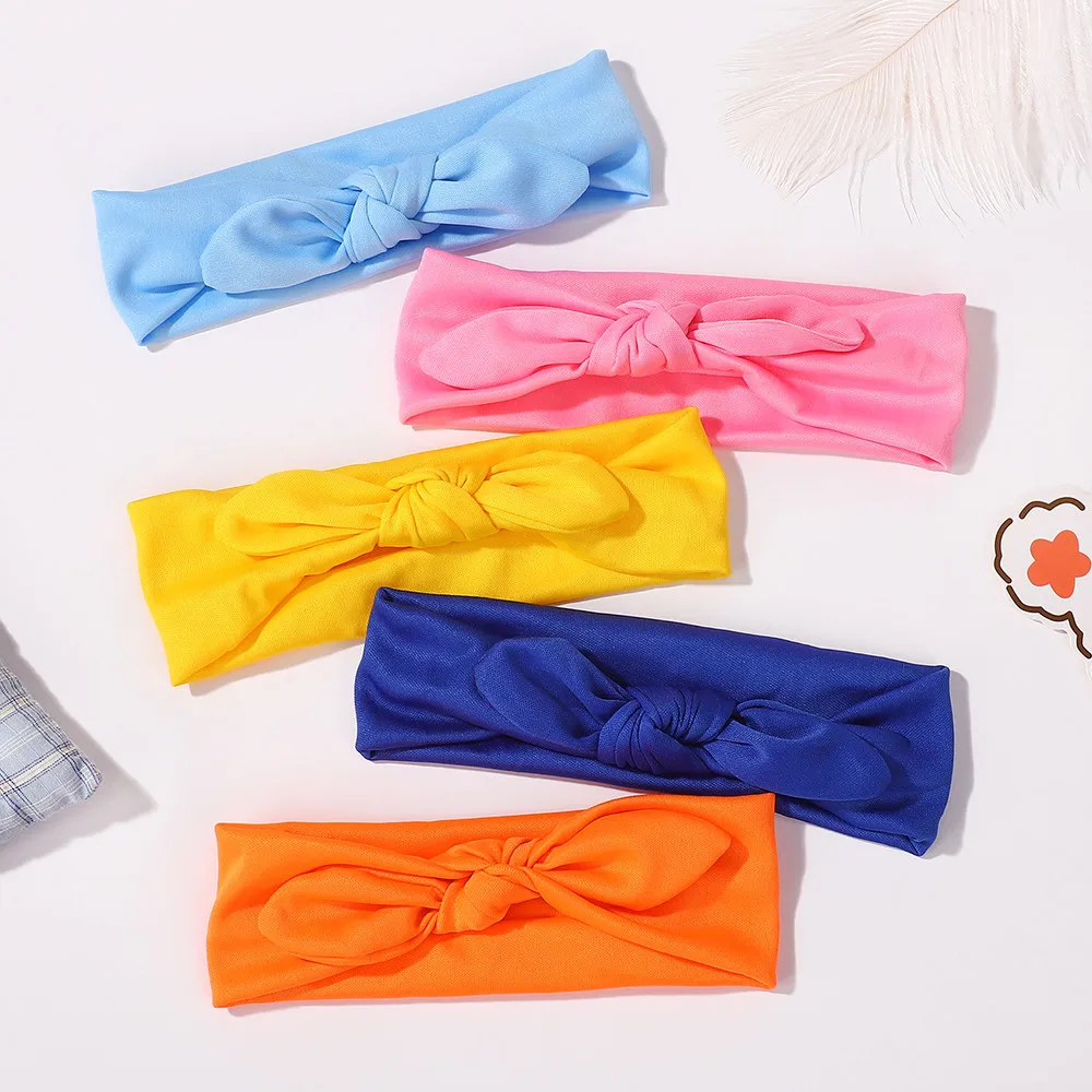 Zufällige Farbe, 10 Stück, solides Baby-Nylon-Stirnband, weiche Kaninchen-Bowknot-Haarbänder für Mädchen, elastisches Headwrap, Säuglingshaar-Accessoires