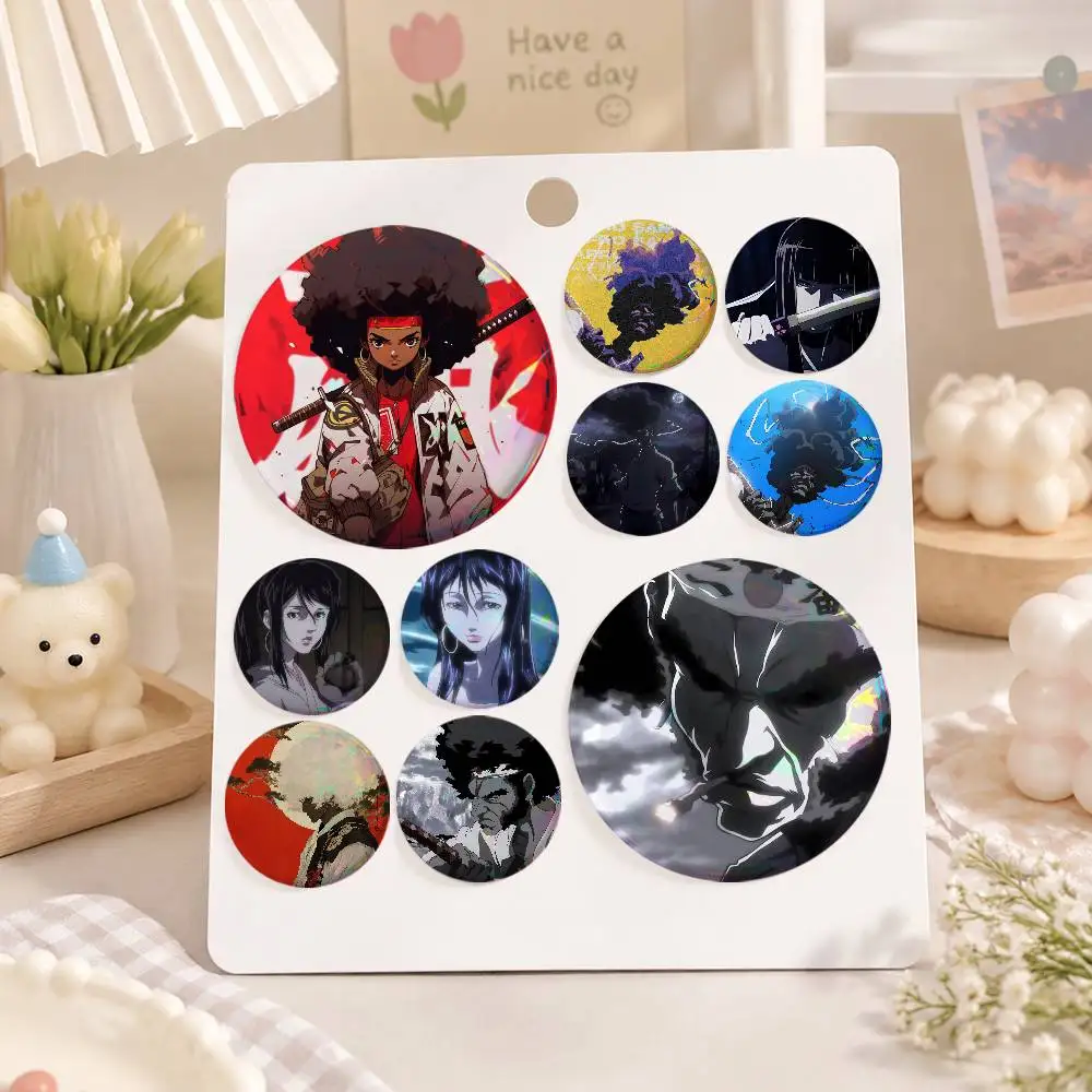 Insignia A-Afro Samurai para mochila, accesorios, iconos de manga, broches redondos de dibujos animados para ropa, decoración de bolsos, regalos
