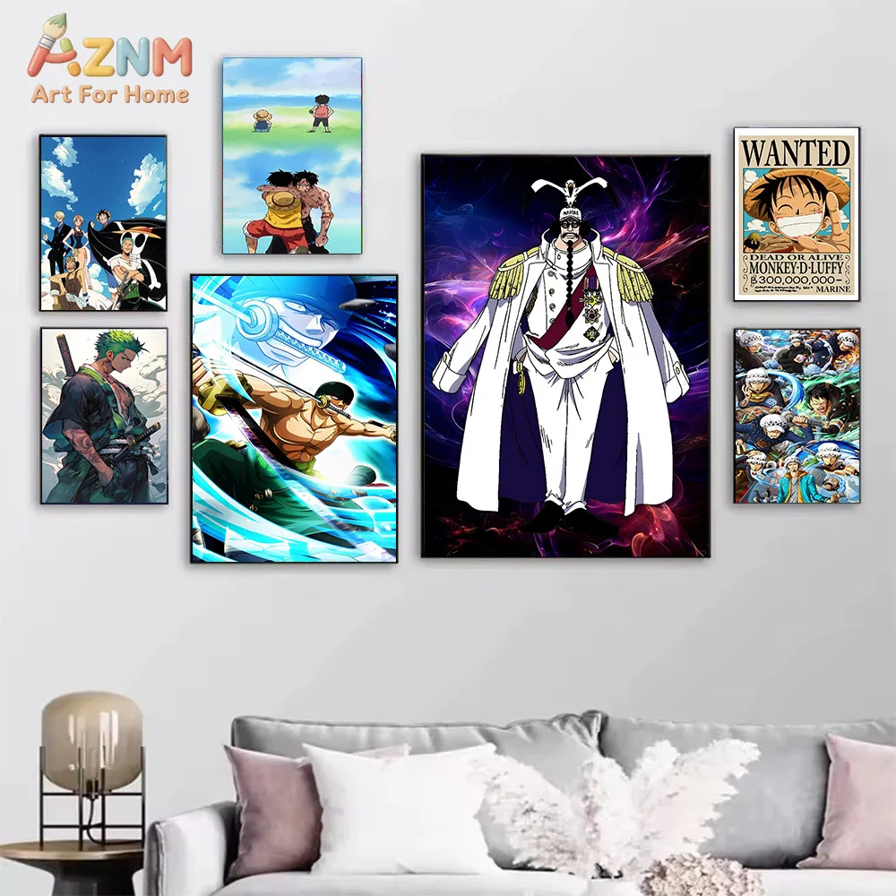 AZNM One Piece Anime Canvas Wall Art Nico Robin Jinbe Boa Hancock Luffy Roronoa Zoro HD Print Frameless Canvas Painting Home Bed