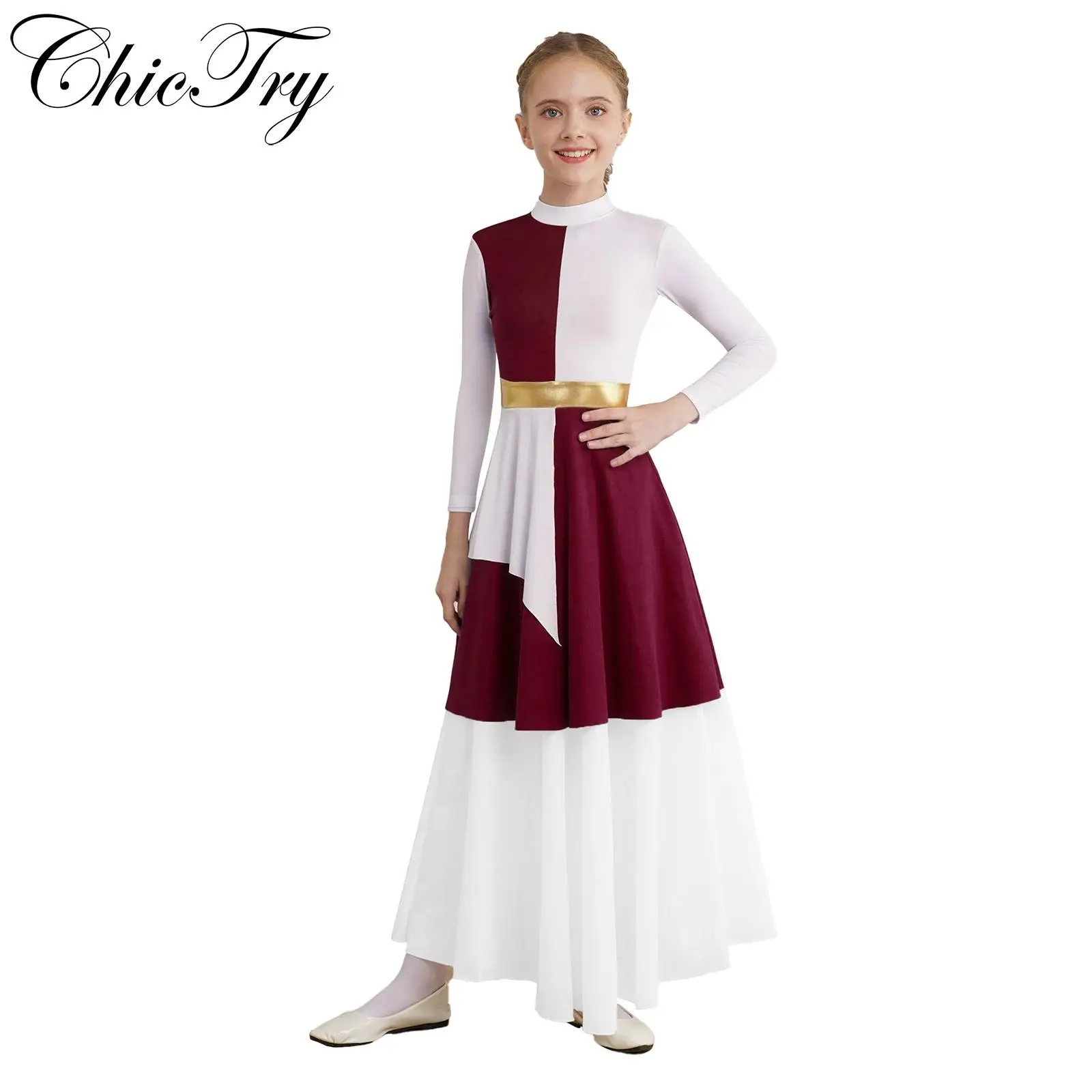 

Kids Girls Ballet Liturgical Praise Lyrical Dancing Tunic Dress Church Maxi Robe Worship Costume Modern Lyrical Dance Costume