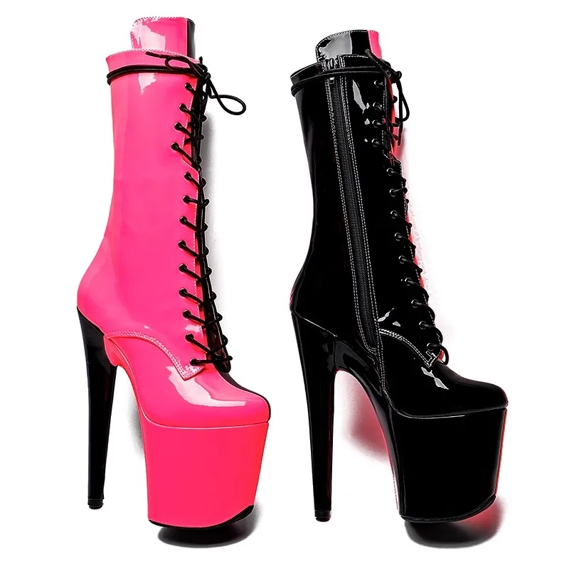 New Lace Up Sexy Model Shows PU Upper 20CM/8Inch Women's Platform Party High Heels Shoes Pole Dance Boots 653