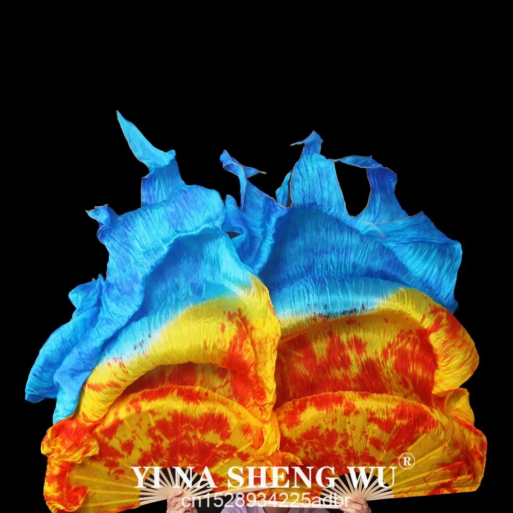 180x114cm 染色済み 100% シルク ファンベール 女性用 ベリーダンス パフォーマンス ファン ベリーダンス衣装とアクセサリー ファイヤーファン 1ペア