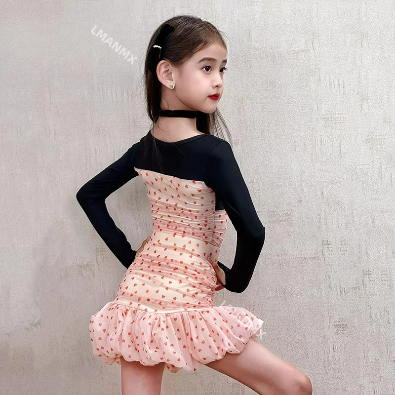 Herfst/winter nieuwe Latin-dansjurk voor kinderen, hoogwaardige oefenjurk met lange mouwen