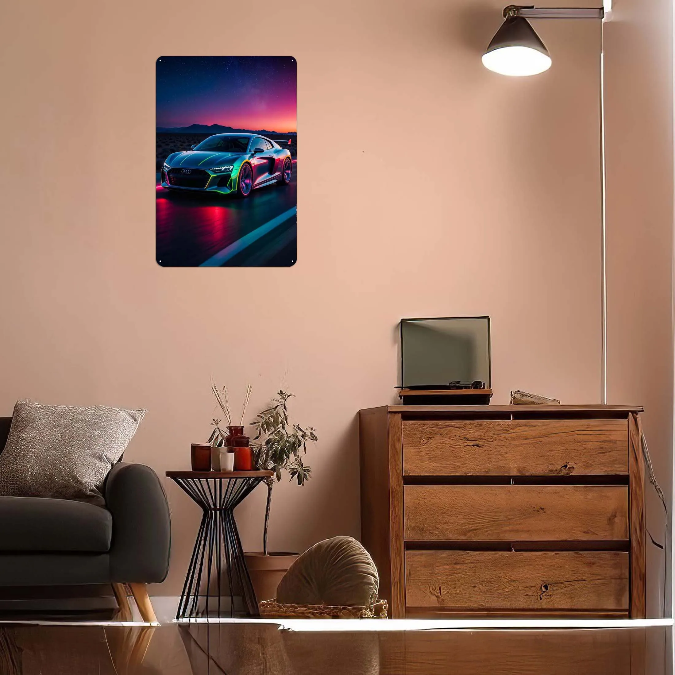 Neon Audi Racing Tinplate Sign Car Poster Decoration Wall Decor Living Room Retro Metal Sign for Garage Wall Art Decoration Home