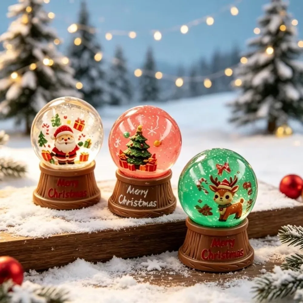 Winter Christmas Themed Christmas Crystal Ball Elk Snow Globe Resin Miniature Ornaments Gift Box DIY Dollhouse Decor Dollhouse