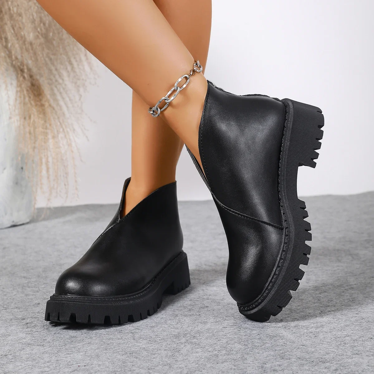 Winter-Damenstiefel mit mittelhohem Absatz, rutschfester Sohle und Reißverschluss hinten, modische High-Top-Schuhe, bequeme Outdoor-Sportschuhe. – Detail 17
