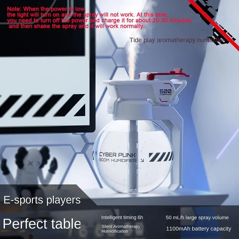 مرطب بتصميم Cyberpunk، مرطب محمول قابل لإعادة الشحن عبر USB لسطح المكتب، للمكتب المنزلي، مرطب للغرفة