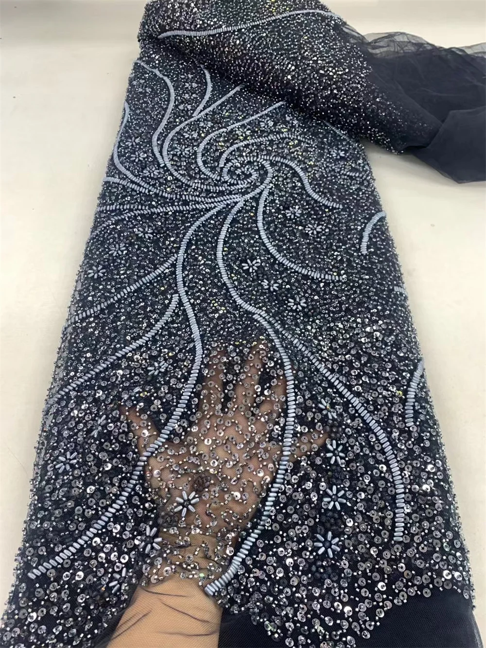 Luxury African Sequins Beaded Lace Fabric 2024 High Quality Groom Nigerian Wedding Bridal Embroidery French Tulle Fabric  A78-3