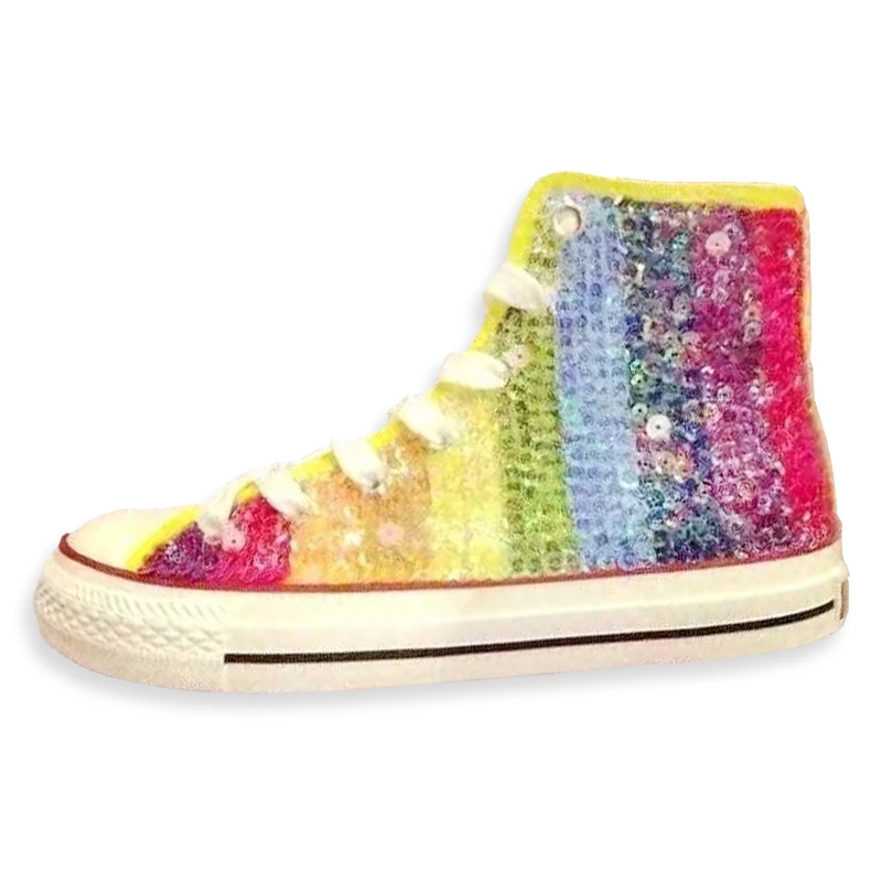 Women\'s Shoes Desigenr Bling Glitter Flats Sneakers High Casual Comfortable Non-slip Brand High Top Trend Rainbow Sequins Shoe