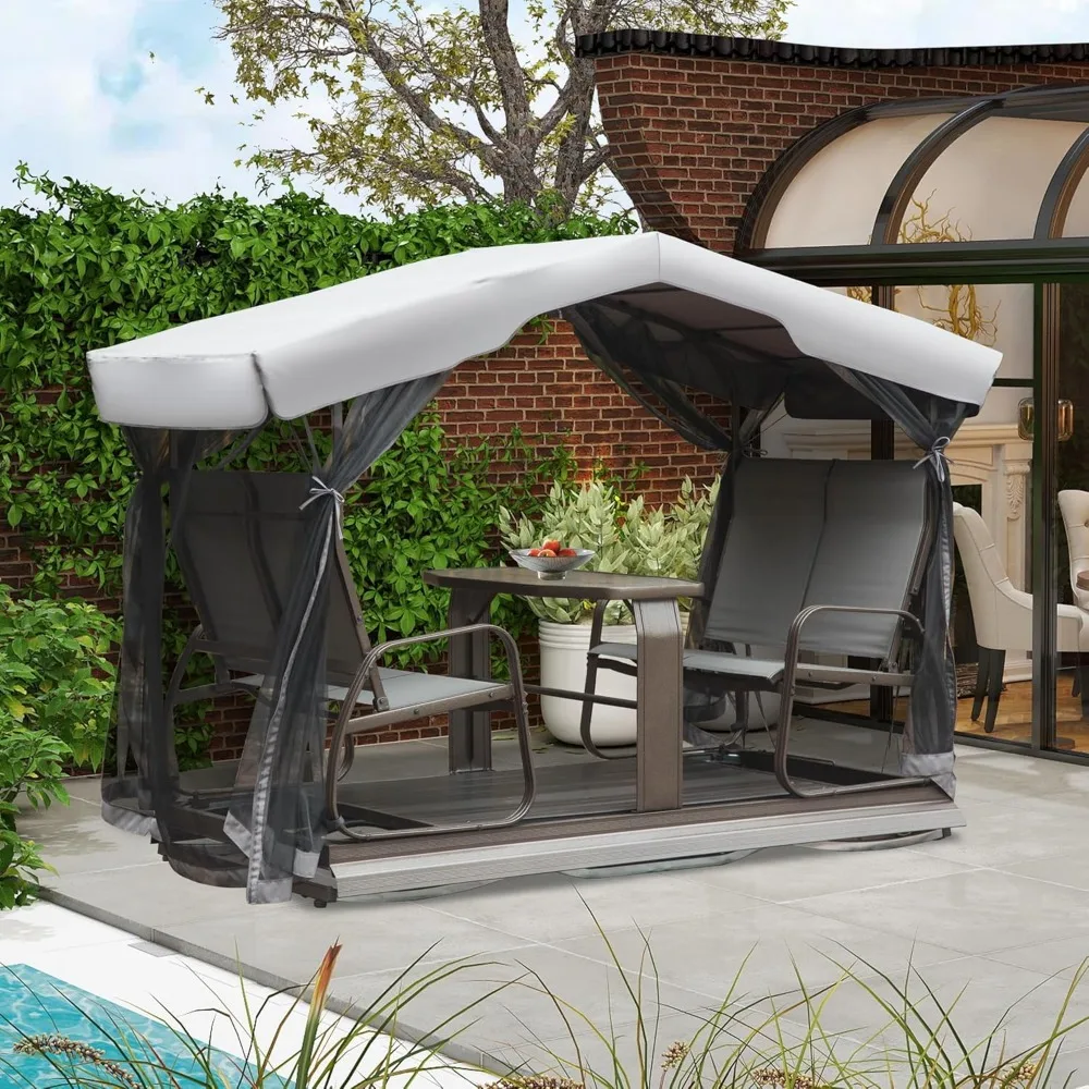 

Domi 4-Seat Outdoor Glider Bench with Canopy, 800lbs Capacity Aluminum Rocking Chair with Zippered Mesh & Tempered Glass Table,