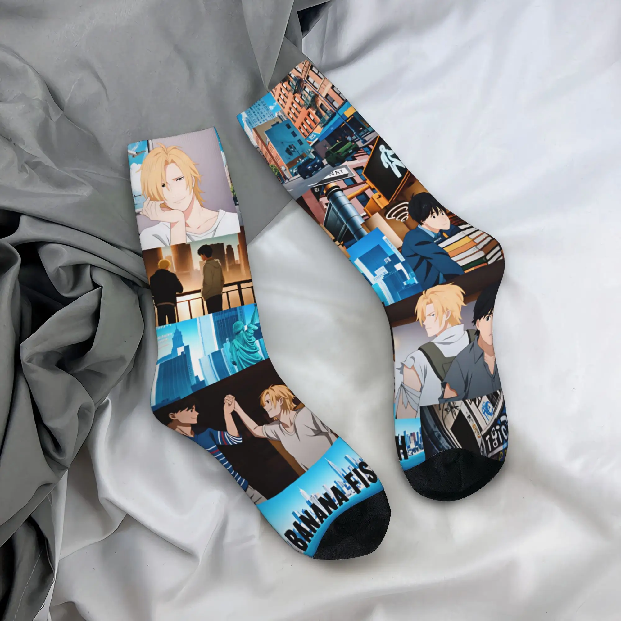 B-Banana F-Fish Eiji Okumura Dress Socks Men Women Warm Funny Novelty Ash Lynx Anime Crew Socks