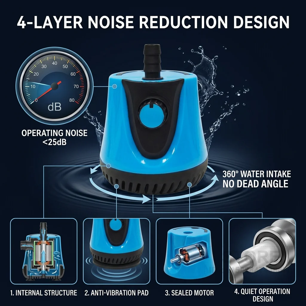 Ultra Silent Aquarium Bottom Suction Pump Anti-Dry Burn Submersible Pump Ceramic Shaft for Fish Tank Fountain view 4