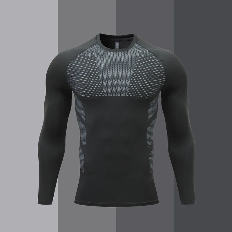 1 Piece Men's Athletic Compression Shirt, Spring/Autumn Base Layer, Slim Fit, Printed, Solid Color, Round Neck Casual Sports Tig