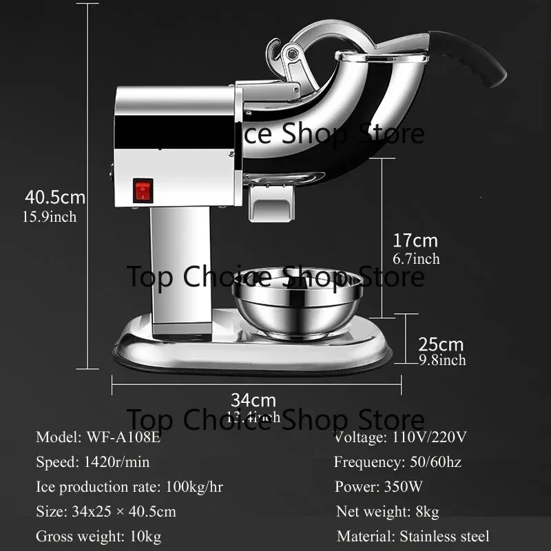 220LBS Per Hour Electric Ice Shaver Crusher 4 Blades Stainless Steel Snow Cone Making Machine