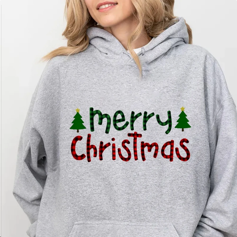 

Y2K Plus Size Hoodie Merry Christmas Text Tops Long Sleeves For Women Sweater Punk Style High Quality Clothing Festival Gift