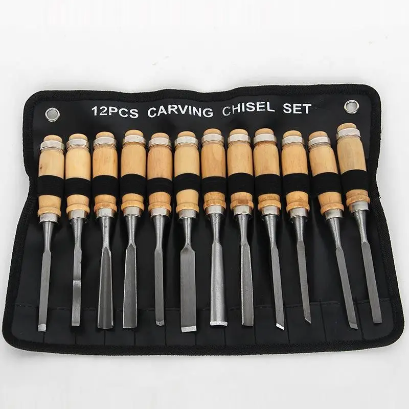 Woodworking Chisel Set 12 Pcs Hand Carving Chisels Portable Wooden Handle Chisel  Professional Turning Tools Kit Multifunctional