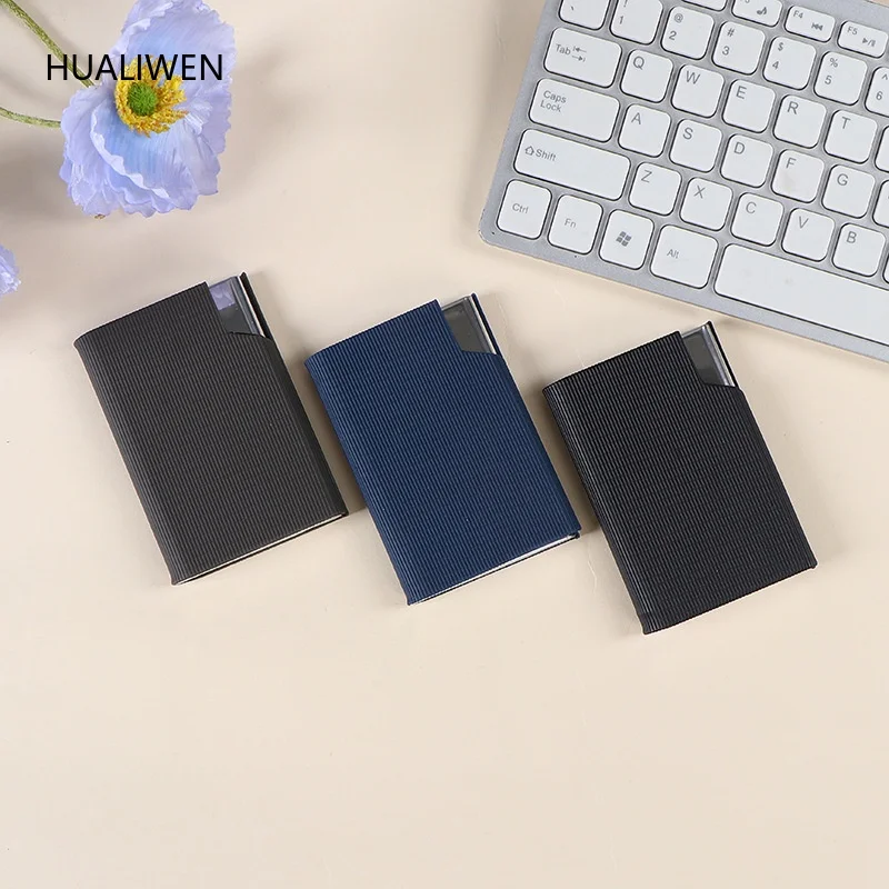 Light Luxury Vertical Pattern Metal Business Card Box Holder Storage Clip for Office