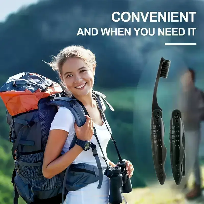 

1/3/5Pcs Portable Black Full-head Manual Folding Travel Toothbrush Medium Bristles Microfiber Unscented Easy To Clean