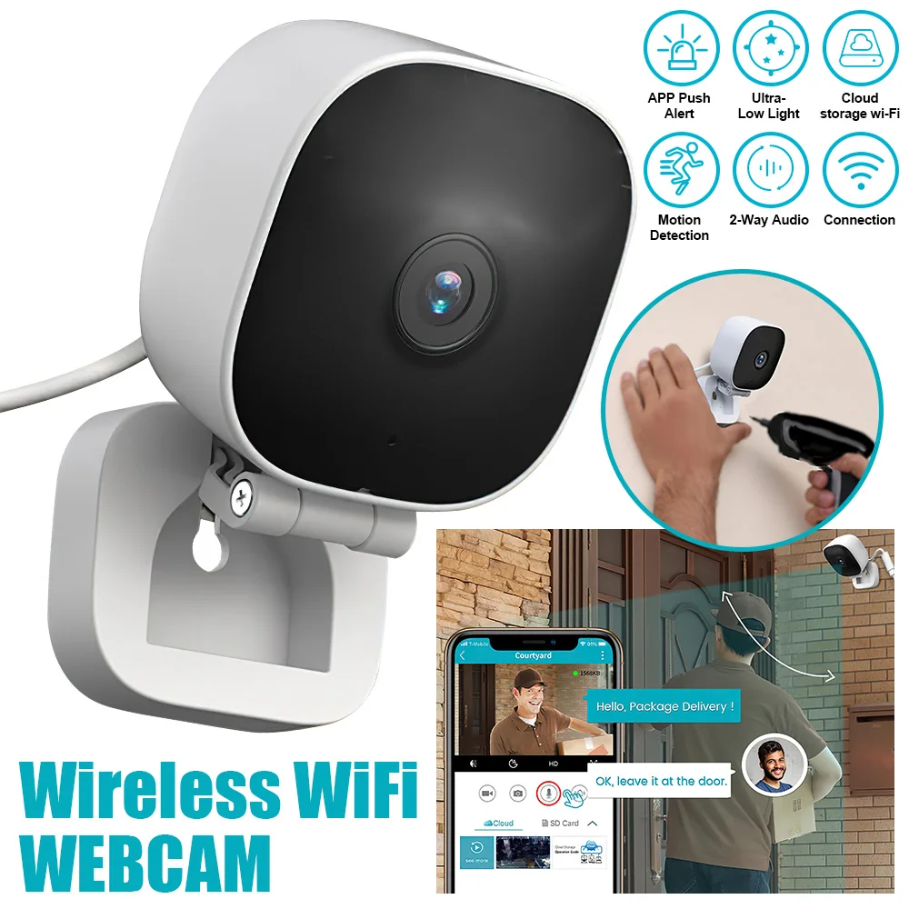 

Беспроводная камера видеонаблюдения 1080P Wi-Fi домашняя IP-камера безопасности ночного видения с обнаружением движения двусторонняя аудиокамера внутренней связи