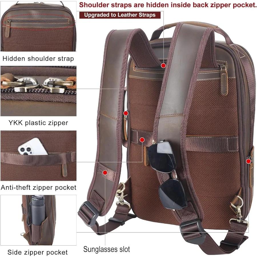 حقيبة ظهر للكمبيوتر المحمول مقاس 15.6 بوصة من Masa Kawa للرجال حقيبة ظهر قابلة للتحويل قابلة للتوسيع حقيبة ظهر كلاسيكية للعمل والسفر #4