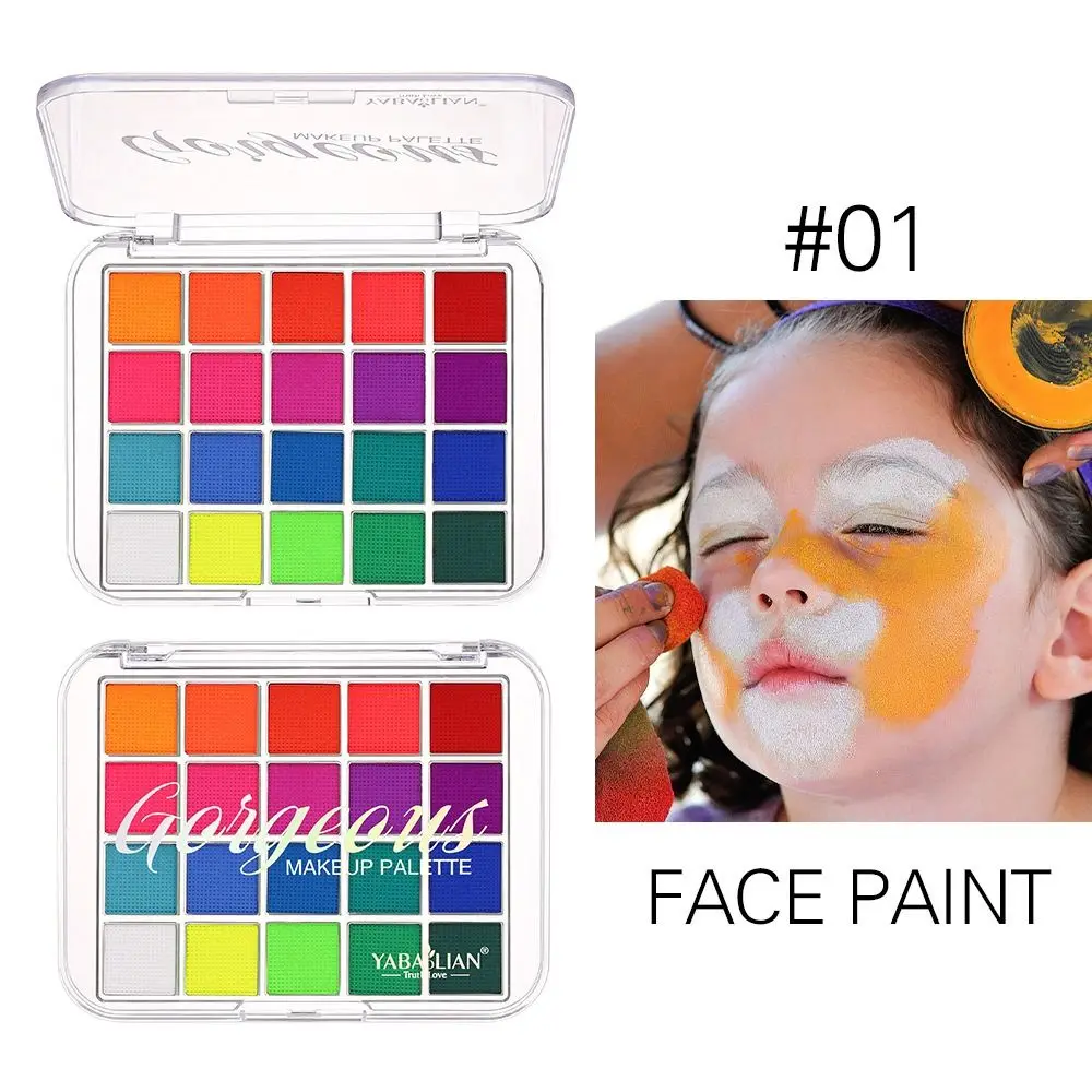 Paleta de pintura facial para maquiagem dos olhos, paleta de arte, cosplay, 20 cores, pigmento de pintura facial, fácil de limpar, sombra segura, pigmentos para os olhos