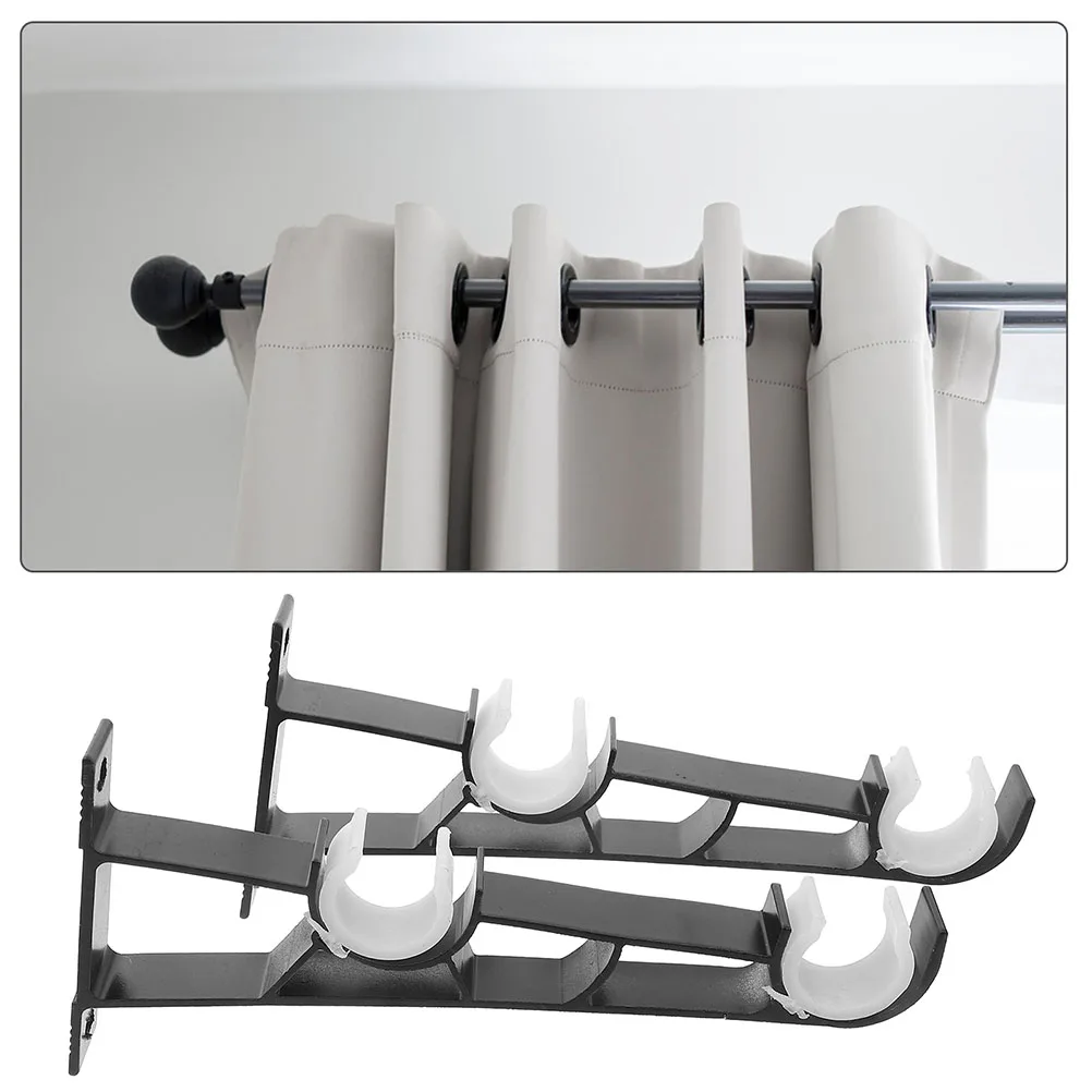 

4pcs Dual Design Double Rod Curtain Brackets Iron Heavy Duty Curtain Rod Holders Wall Mount Easy Install Black Finish For
