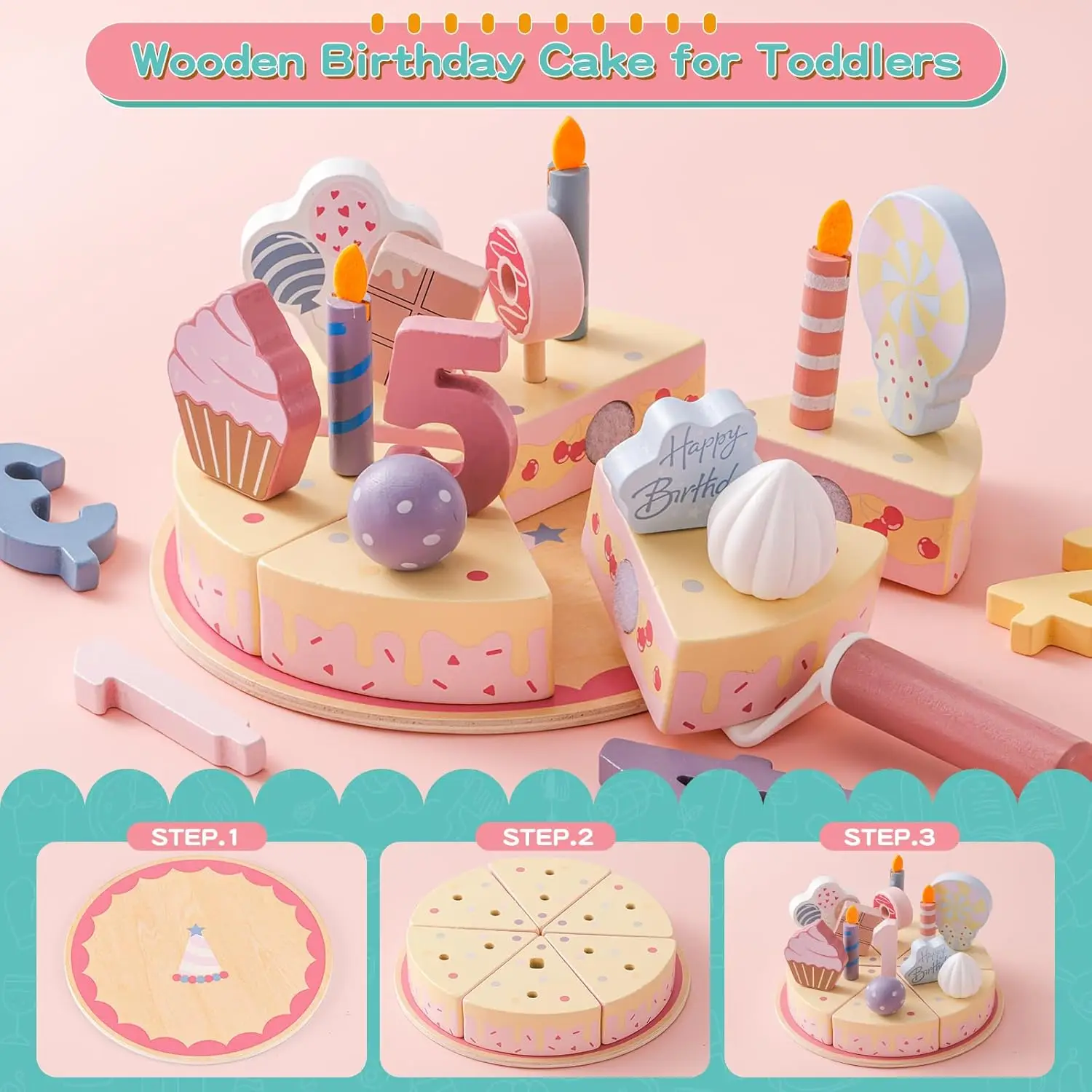 Drewniane zabawki kuchenne Zabawki do cięcia ciasta Zestaw do zabawy Jedzenie Zabawki dla dzieci Montessori Tea Party Nauka Zabawki edukacyjne na prezenty