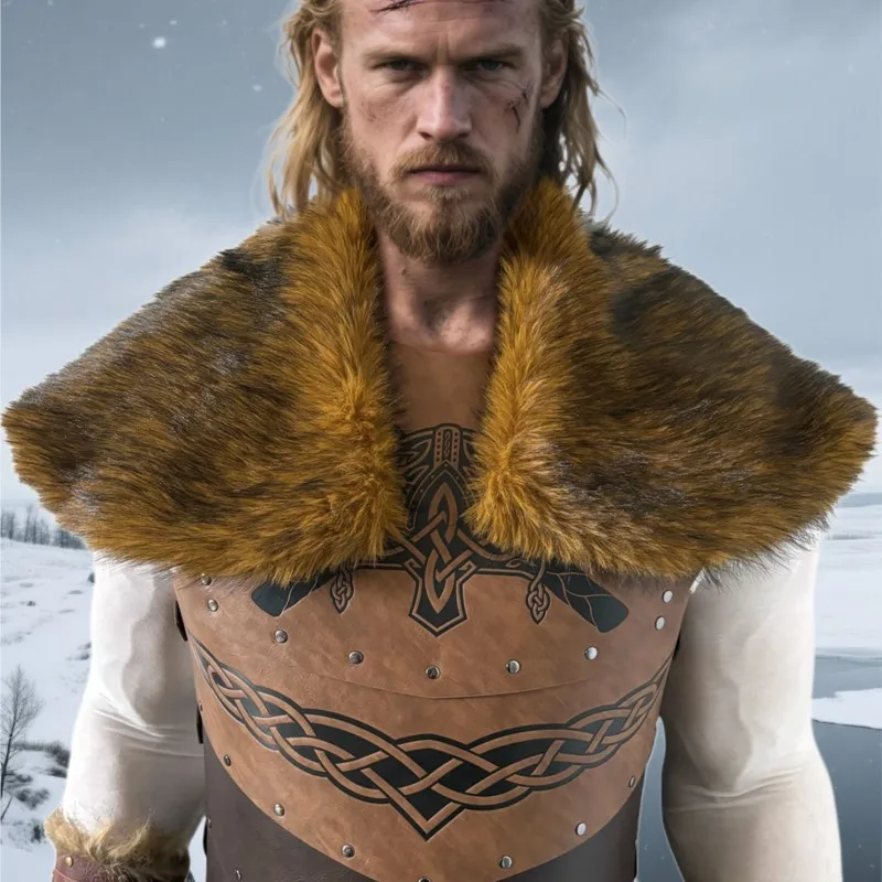 2025 novo masculino viking capa de pele do falso guerreiro medieval capa halloween cosplay quente pele de pelúcia nórdico bárbaro traje gótico