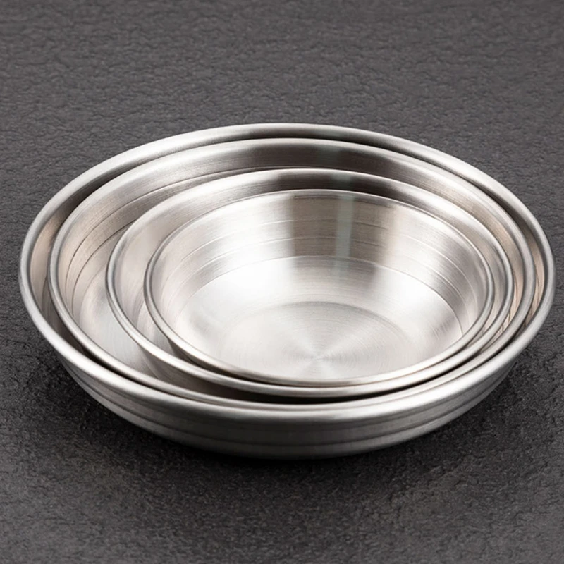 304 Stainless Steel Korean Food Storage Tray Thickened Sauce Dish Snack Pan Kimchi Plate Hot Pot Seasoning Dish Kitchen Utensils