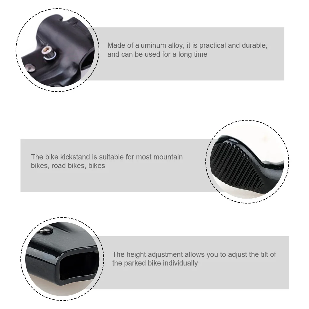 

1pc Adjustable Bike Kickstand Black Durable Stand For Mountain Road Bicycles Parking Rack Aluminum Alloy Foot Brace