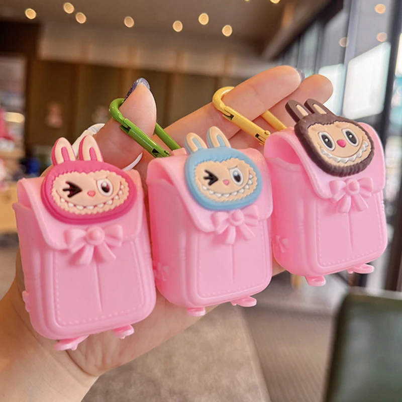 Labubu Creative cartoon canvas mini backpack keychain cartoon couple car key accessories soft rubber material