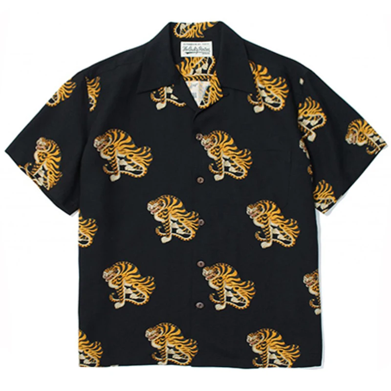 High Quality WACKO MARIA Print Tiger Totem Shirt Summer Casual Short Sleeve Shirt Mens Womens Hawaii Shirt Tops