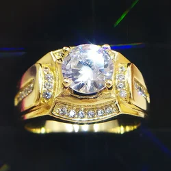 Gold Color Wedding Male Rings for Men Jewelry Crystal Ring Cubic Zirconia party Anillos Jewellery Sale New Year Gifts size 6-12