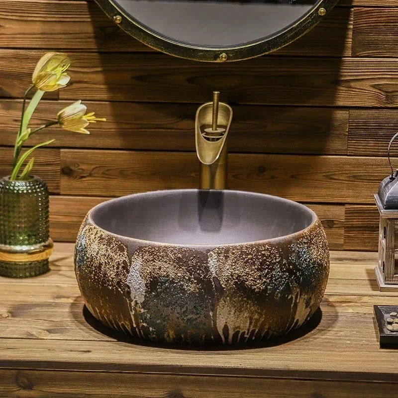 

Luxury Ceramic Bathroom Sinks Art Bathroom fixtures Small Toilet Round Basin Single Washing Sinks Household Table Basinb