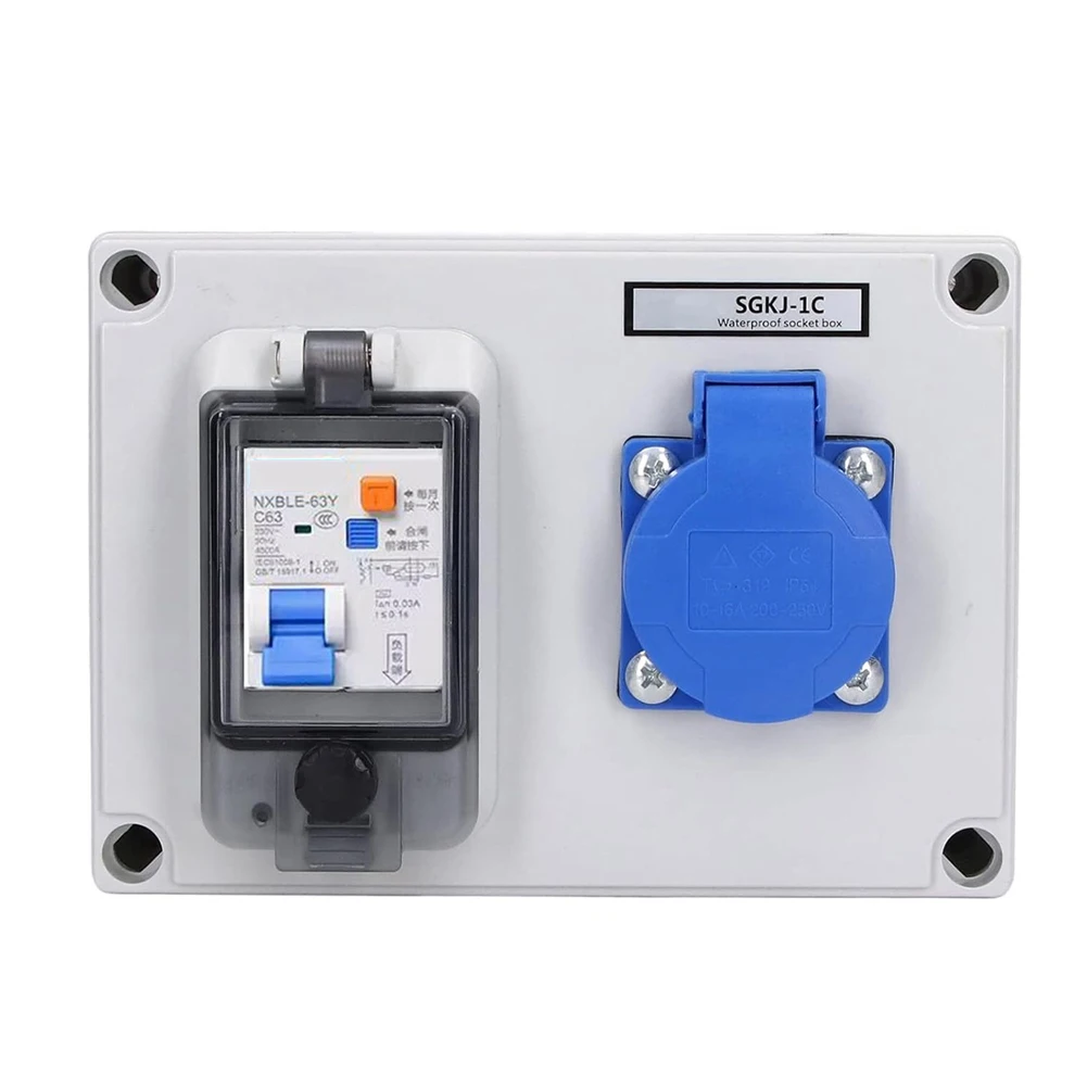 IP54 Wall Power Distributor 16A 250V 1P+N Configuration with 63A Breaker and German Socket Covers for Outdoor Use